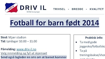 Oppstart fotball for barn født 2014, lørdag 29.08.20